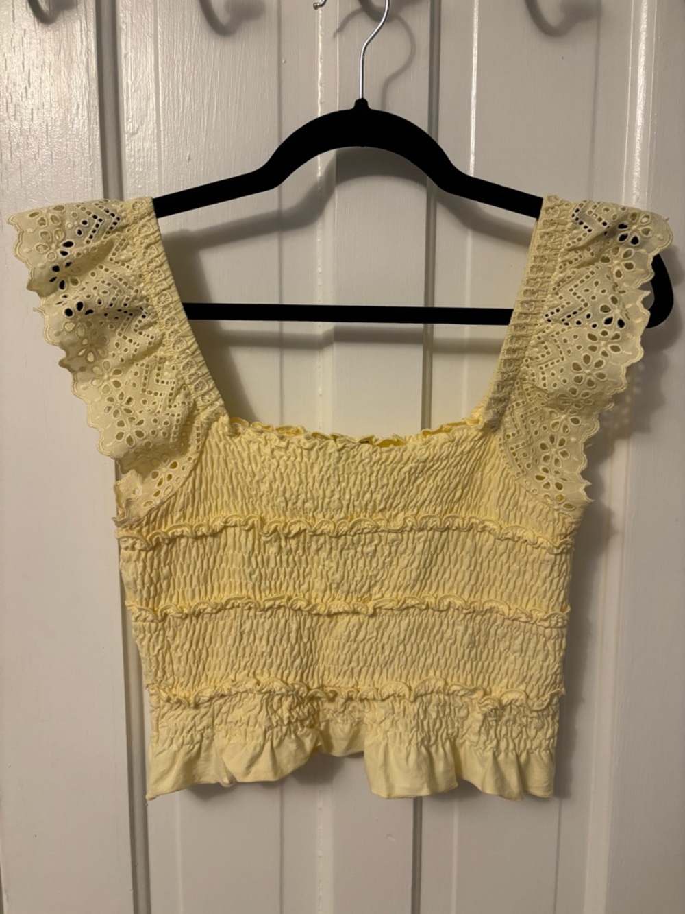 Topshop Yellow Smocked Eyelet Ruffle Strap Tank